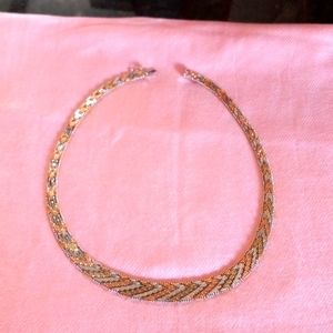 💗💛Vintage Genuine Tri Color 925 Italy Chevron Style Silver Necklace Size: 17"